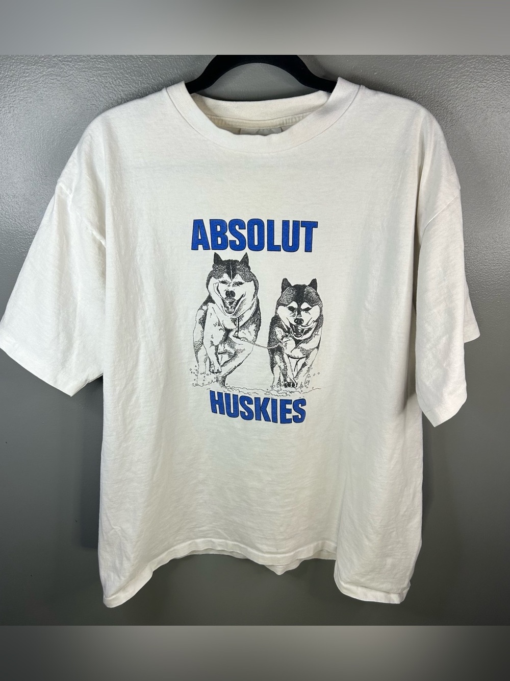 Vintage Absolut Huskies Dog Wolf Single Stitch Double Sided Shirt Size Large